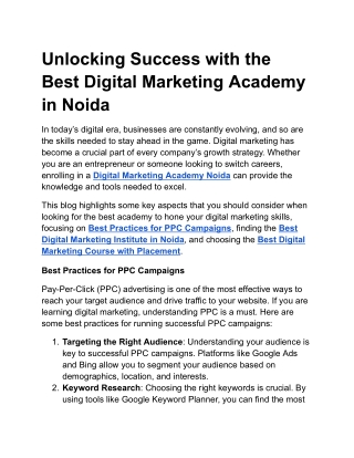 Unlocking Success with the Best Digital Marketing Academy in Noida