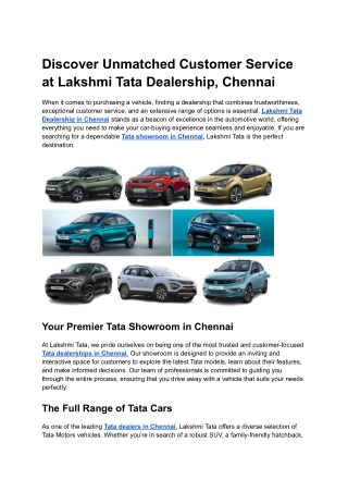 Discover Unmatched Customer Service at Lakshmi Tata Dealership, Chennai