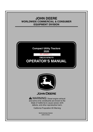 John Deere 2520 Compact Utility Tractors Operator’s Manual Instant Download (PIN400001-) (Publication No.OMLVU19796)