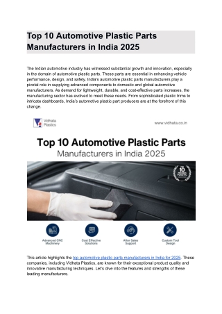 Top 10 Automotive Plastic Parts Manufacturers in India 2025