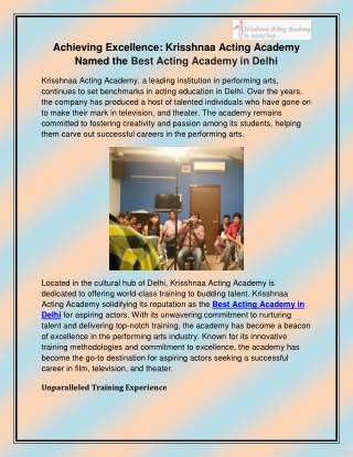 Best Acting Academy in Delhi