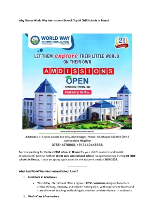 Why Choose World Way International School- Top 10 CBSE Schools in Bhopal