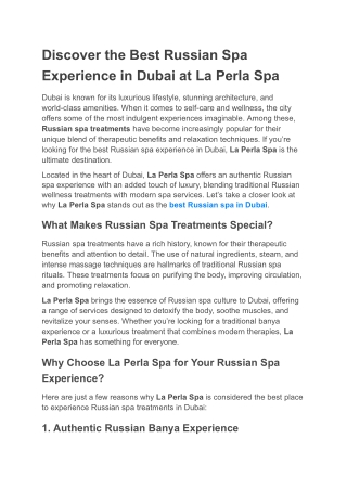 Discover the Best Russian Spa Experience in Dubai at La Perla Spa