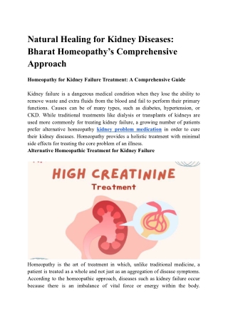 Natural Healing for Kidney Diseases Bharat Homeopathy’s Comprehensive Approach