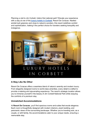 Luxury Hotels In Corbett _ Resort De Coracao