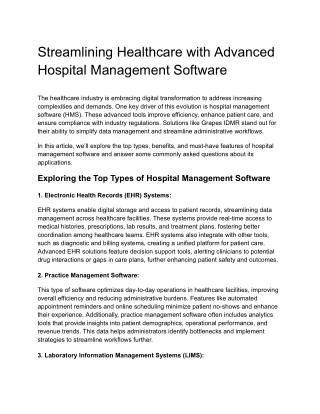 Streamlining Healthcare with Advanced Hospital Management Software
