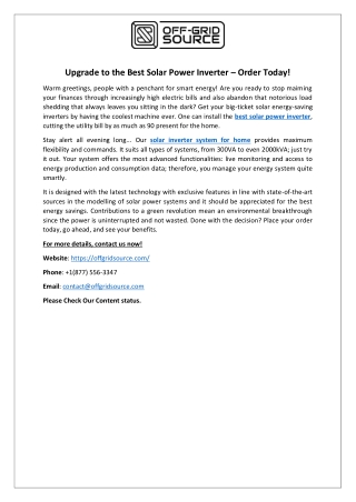Upgrade to the Best Solar Power Inverter – Order Today