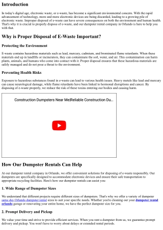 How to Properly Dispose of E-Waste with our Dumpster Rentals in Orlando