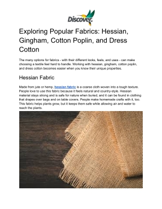 Exploring Popular Fabrics_ Hessian, Gingham, Cotton Poplin, and Dress Cotton