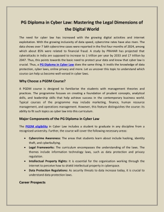 PG Diploma in Cyber Law- Mastering the Legal Dimensions of the Digital World