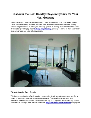 Discover the Best Holiday Stays in Sydney for Your Next Getaway