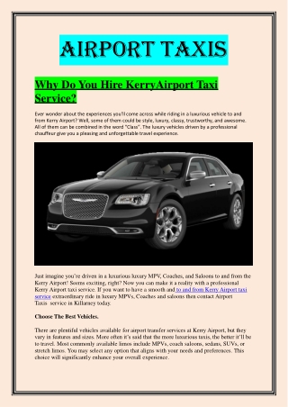 Why Do You Hire KerryAirport Taxi Service