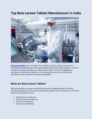 Top 10 beta lactam manufacturer Companies in India