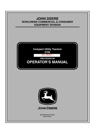 John Deere 2720 Compact Utility Tractors Operator’s Manual Instant Download (PIN186003-) (Publication No.OMLVU20284)