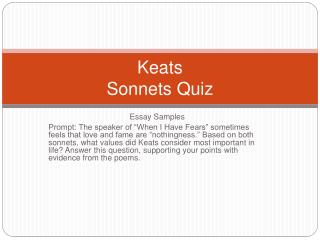 Keats Sonnets Quiz