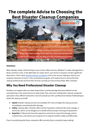 The complete Advise to Choosing the Best Disaster Cleanup Companies