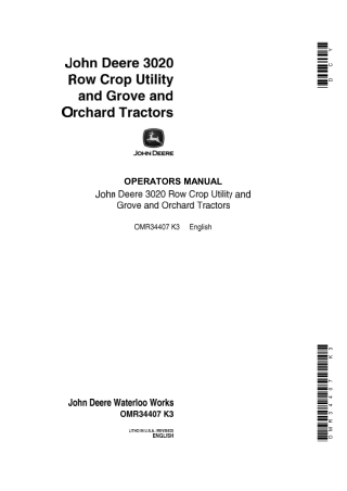 John Deere 3020 Row Crop Utility and Grove and Orchard Tractors Operator’s Manual Instant Download (Publication No.OMR34