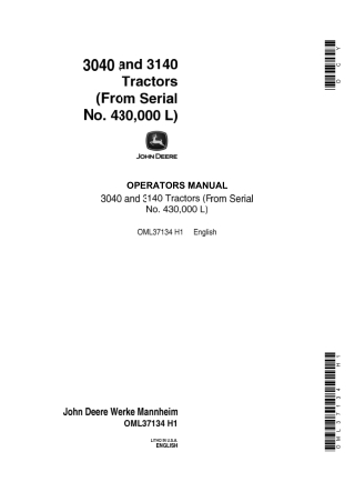 John Deere 3040 and 3140 Tractors Operator’s Manual Instant Download (Pin.430000L) (Publication No.OML37134)