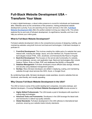 Full-Stack Website Development USA – Transform Your Ideas