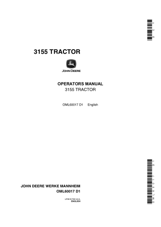 John Deere 3155 Tractor Operator’s Manual Instant Download (Publication No.OML60017)