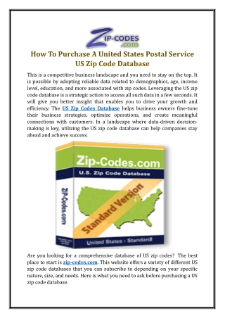 How To Purchase A United States Postal Service US Zip Code Database
