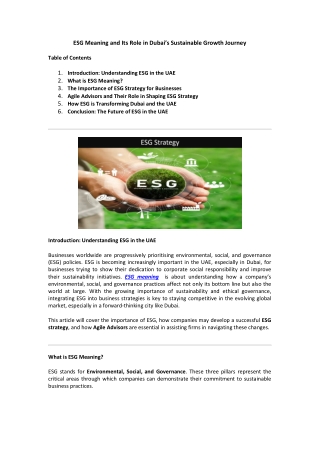 ESG Meaning and Its Role in Dubai’s Sustainable Growth Journey