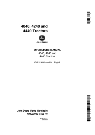 John Deere 4040 4240 and 4440 Tractors Operator’s Manual Instant Download (Publication No.OML32980)