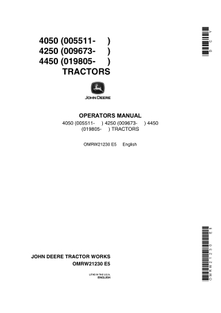 John Deere 4050 4250 and 4450 Tractors Operator’s Manual Instant Download (Publication No. OMRW21230)