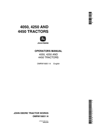 John Deere 4050 4250 and 4450 Tractors Operator’s Manual Instant Download (Publication No.OMRW16851)