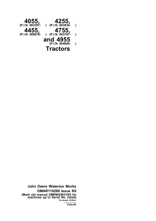 John Deere 4055 4255 4455 4755 4955 Tractors Operator’s Manual Instant Download (Publication No.OMAR110280)
