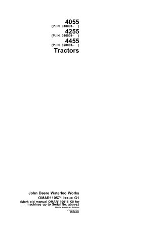 John Deere 4055 4255 4455 Tractors Operator’s Manual Instant Download (Publication No.OMAR110571)