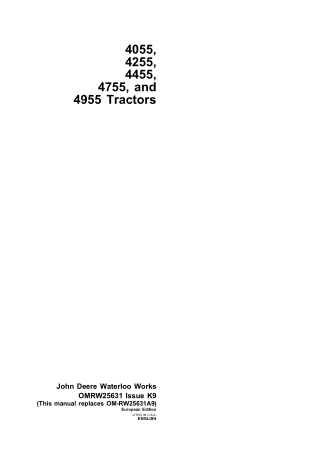 John Deere 4055 4255 4555 4755 and 4955 Tractors Operator’s Manual Instant Download (Publication No.OMRW25631)