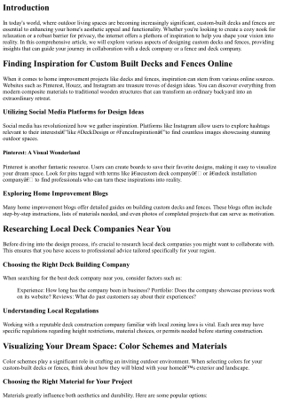 “Finding Inspiration for Custom Built decks and Fences Online”