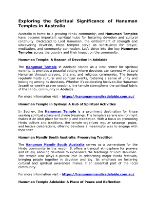 Exploring the Spiritual Significance of Hanuman Temples in Australia
