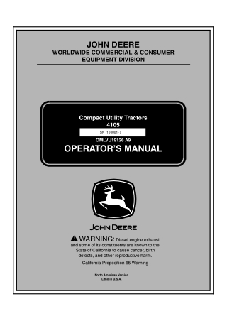 John Deere 4105 Compact Utility Tractors Operator’s Manual Instant Download (PIN100001-) (Publication No.OMLVU19126)