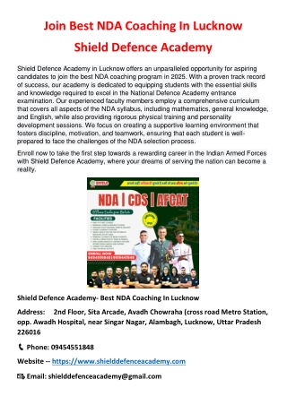 Best NDA Coaching In Lucknow Shield Defence Academy