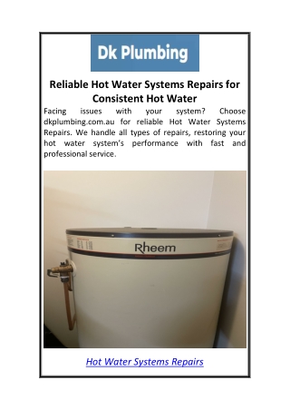 Reliable Hot Water Systems Repairs for Consistent Hot Water