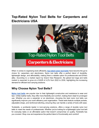 Top-Rated Nylon Tool Belts for Carpenters and Electricians