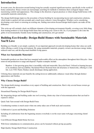 Building Eco-friendly: Design-Build Homes with Sustainable Materials You'll Love