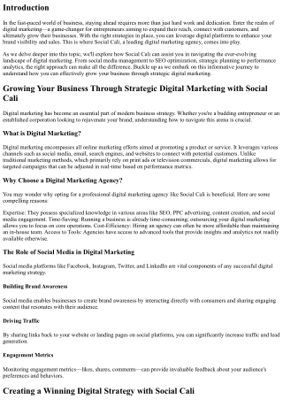 Growing Your Business Through Strategic Digital Marketing with Social Cali