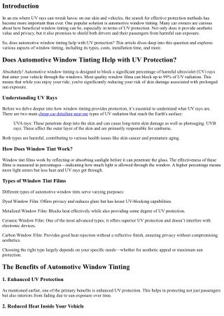 Does Automotive Window Tinting Help with UV Protection?
