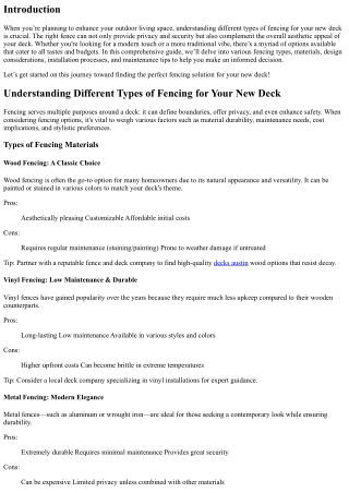 Understanding Different Types of Fencing for Your New Deck