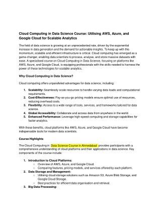 Cloud Computing in Data Science Course_ Utilizing AWS, Azure, and Google Cloud for Scalable Analytics