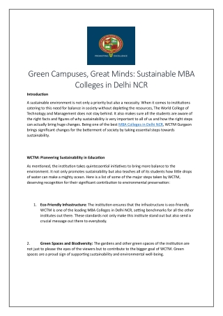 Green Campuses, Great Minds Sustainable MBA Colleges in Delhi NCR