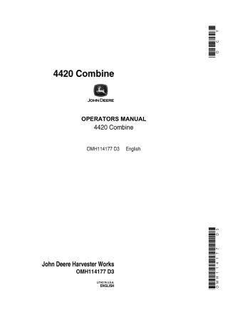 John Deere 4420 Combine Operator’s Manual Instant Download (Publication No.OMH114177)