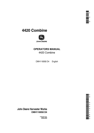 John Deere 4420 Combine Operator’s Manual Instant Download (Publication No.OMH116958)