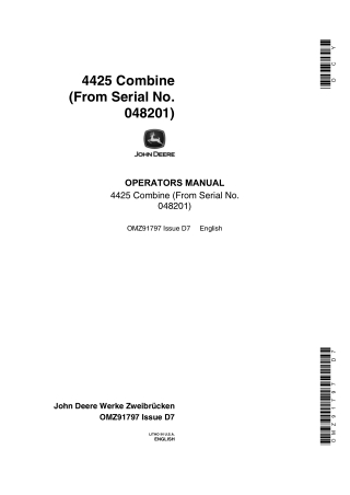 John Deere 4425 Combine Operator’s Manual Instant Download (Pin.048201) (Publication No.OMZ91797)