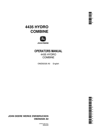 John Deere 4435 Hydro Combine Operator’s Manual Instant Download (Publication No.OMZ92026)