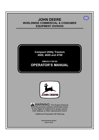 John Deere 4500 4600 and 4700 Compact Utility Tractors Operator’s Manual Instant Download (PIN190001-) (Publication No.O