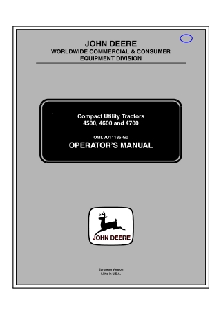 John Deere 4500 4600 and 4700 Compact Utility Tractors Operator’s Manual Instant Download (Publication No.OMLVU11185)